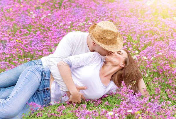 Primavera prado belo alegre casal Foto stock © Anna_Om