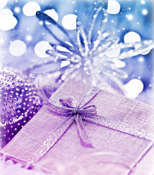 Lila blau Weihnachten Geschenk Dekorationen Geschenkbox Stock foto © Anna_Om