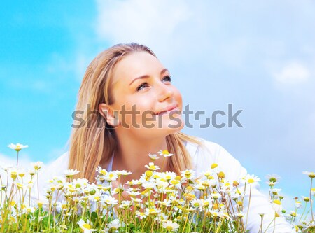 Foto stock: Hermosa · femenino · flor · jóvenes · hermosa · niña