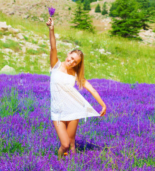 молодые Lady цветочный поляна красивая женщина лаванды Сток-фото © Anna_Om