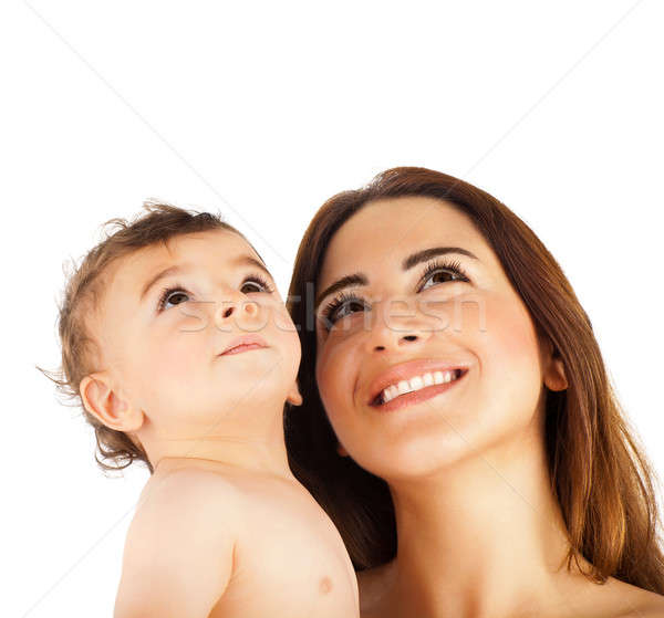 Stock photo: Happy mother holding baby