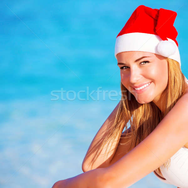 Stockfoto: Nieuwjaar · vakantie · Maldiven · gelukkig · blond · meisje