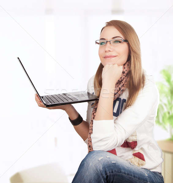 Student girl working at home Stock photo © Anna_Om