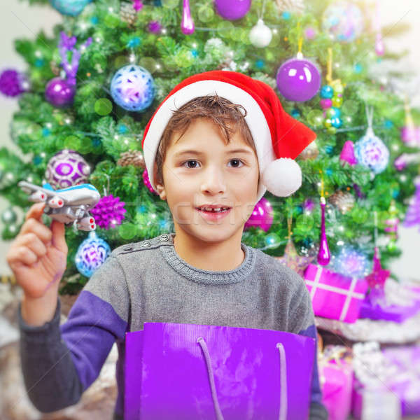 Happy boy near Christmas tree Stock photo © Anna_Om