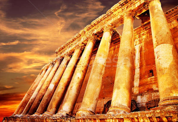 Stock fotó: Templom · naplemente · Libanon · ősi · római · oszlopok