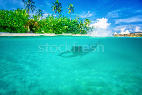 [[stock_photo]]: Actif · vacances · d'été · jeunes · femme · plongée · Maldives