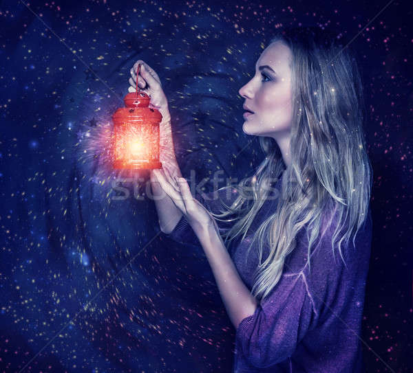 Beautiful woman with magic lantern Stock photo © Anna_Om