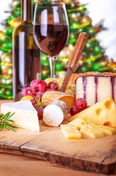 Christmas diner home kaas wijn tabel Stockfoto © Anna_Om