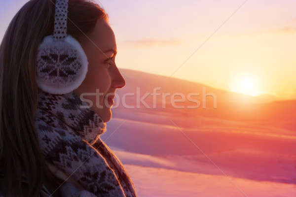 Woman enjoying beautiful sunset Stock photo © Anna_Om