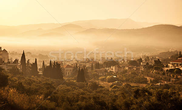 Pueblo montanas imagen hermosa vista niebla Foto stock © Anna_Om