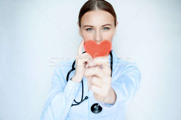 Stockfoto: Gezondheidszorg · portret · vrouw · arts · Rood · hart