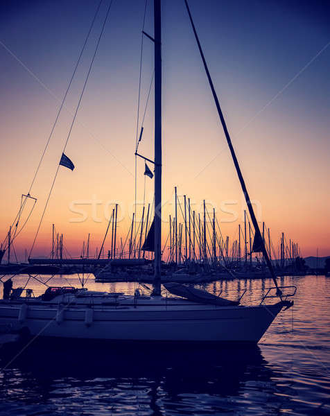 Hermosa velero puesta de sol puerto Grecia maravilloso Foto stock © Anna_Om