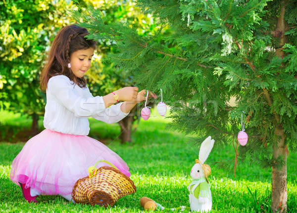 Stok fotoğraf: Küçük · kız · açık · havada · çok · güzel · easter · bunny · oyuncak