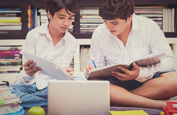 Two schoolboys in the library Stock photo © Anna_Om