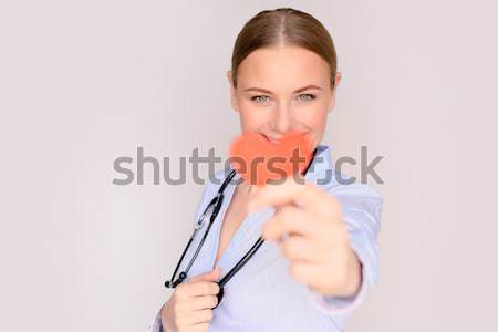 Boldog kardiológus orvos portré mutat papír Stock fotó © Anna_Om