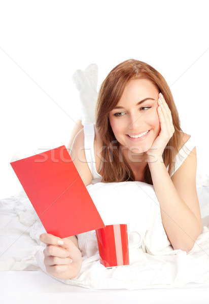 Girl reading romantic Valentine card Stock photo © Anna_Om