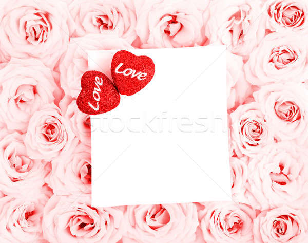 Stockfoto: Mooie · roze · rozen · gift · card · harten · vers