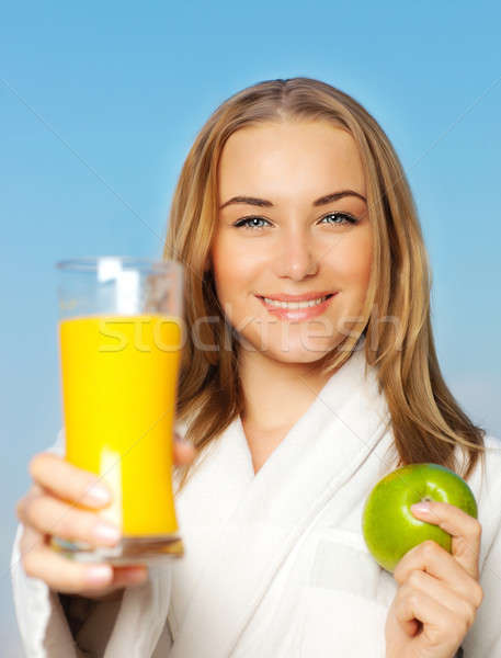 Foto stock: Saludable · dieta · hermosa · niña · jugo · de · naranja
