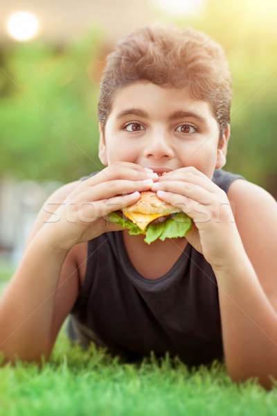 Teen boy eating burger Stock photo © Anna_Om