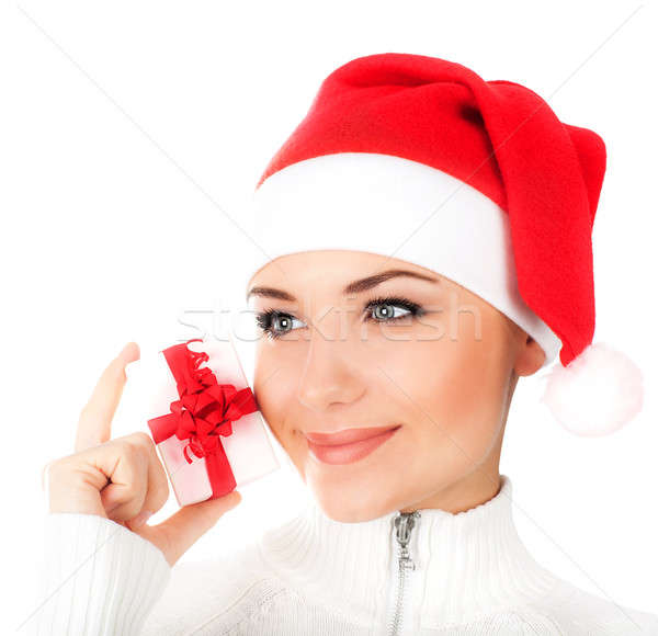 Santa girl with gift box Stock photo © Anna_Om