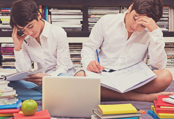 Two schoolboys in the library Stock photo © Anna_Om