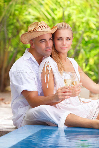 Foto stock: Amoroso · Pareja · playa · sesión · potable · champán