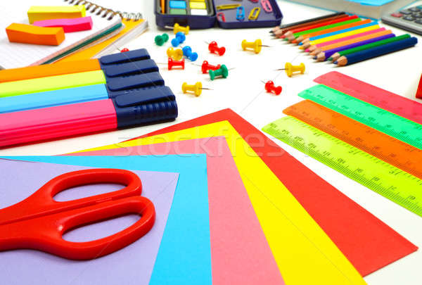 Farklı okul malzemeleri renkli gerekli çalışma Stok fotoğraf © Anna_Om