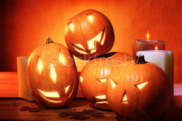 Elegante halloween decoraciones calabazas miedo caras Foto stock © Anna_Om