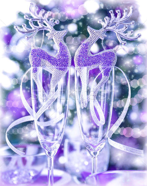 Natureza morta abstrato ano novo cartão rena copos de vinho Foto stock © Anna_Om