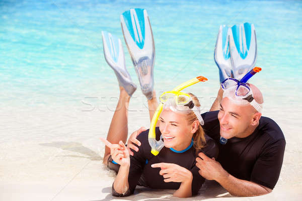 Foto stock: Alegre · mergulhador · casal · praia