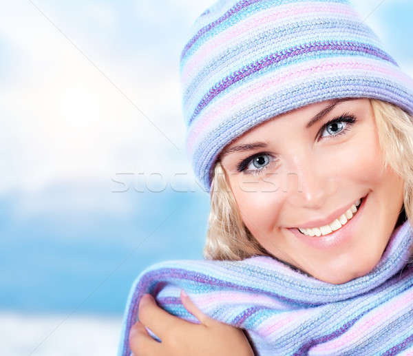 Cute girl wearing warm beanie Stock photo © Anna_Om