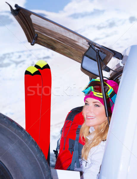 Woman comes on ski resort Stock photo © Anna_Om