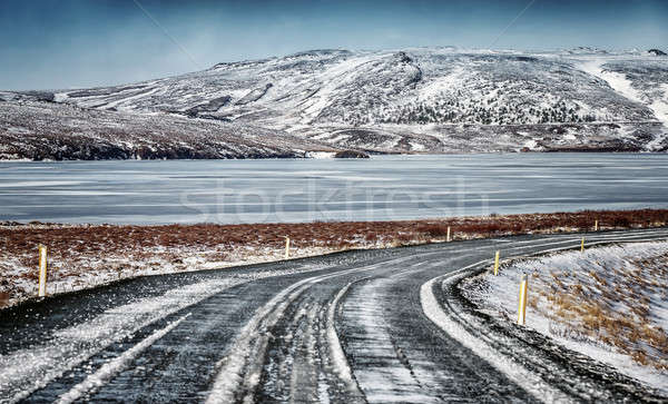 Frumos Islanda peisaj iarnă vedere şosea Imagine de stoc © Anna_Om