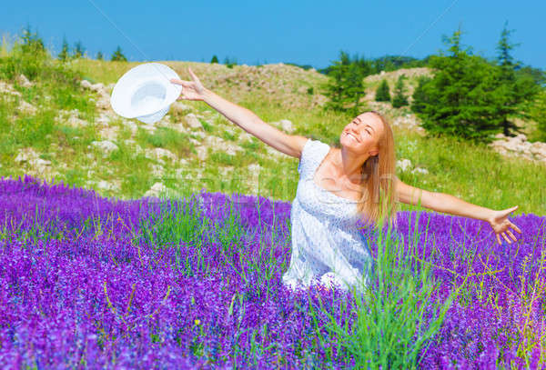 Pretty girl on lavender field Stock photo © Anna_Om