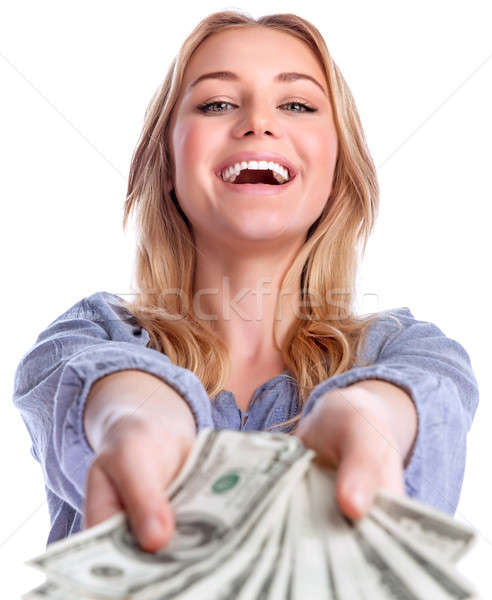Nyerő pénz portré vonzó derűs női Stock fotó © Anna_Om