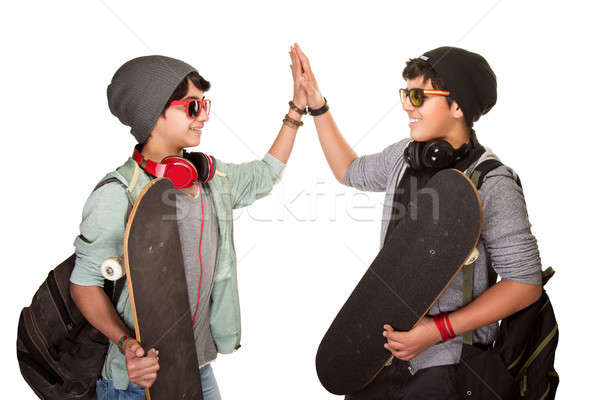 Two happy skateboarders Stock photo © Anna_Om