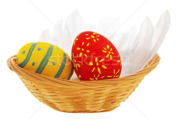 Easter eggs basket isolato bianco primavera alimentare Foto d'archivio © Anna_Om