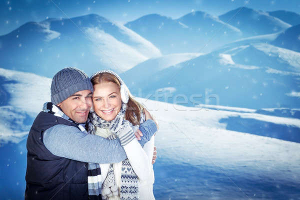 [[stock_photo]]: Heureux · couple · hiver · Resort · portrait