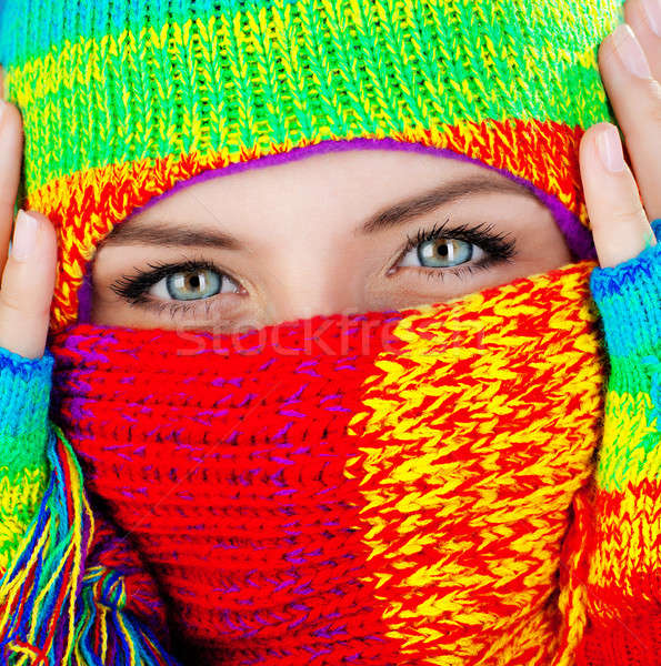 Közelkép fedett arc kék szemek portré gyönyörű Stock fotó © Anna_Om