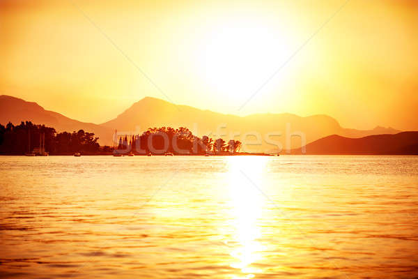 Piękna widoku wygaśnięcia żółty morza sylwetki Zdjęcia stock © Anna_Om