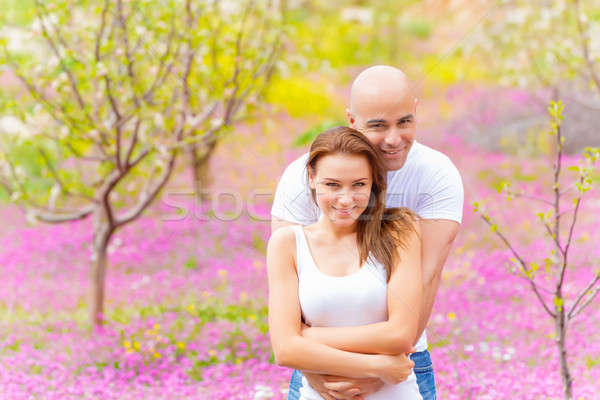 Nő férfi tavasz park jóképű férfi ölel Stock fotó © Anna_Om