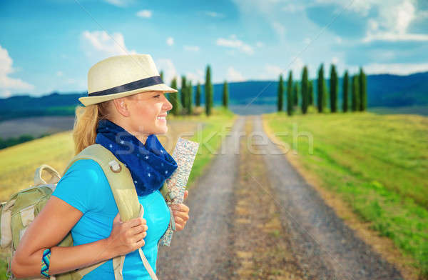 Aranyos női trekking Európa fiatal boldog Stock fotó © Anna_Om