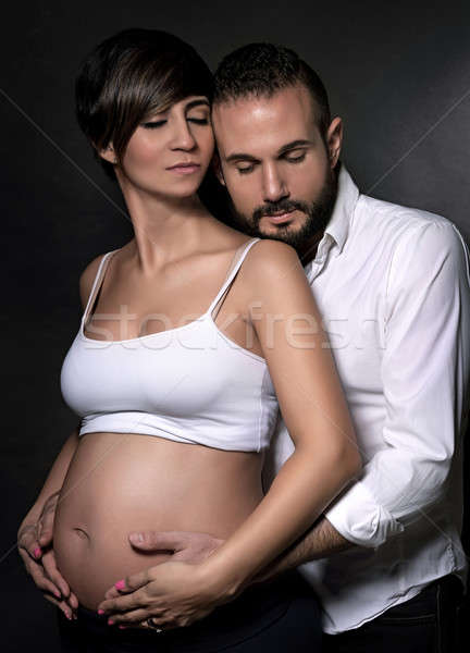 Foto stock: Feliz · casal · bebê · retrato · bonitinho · preto