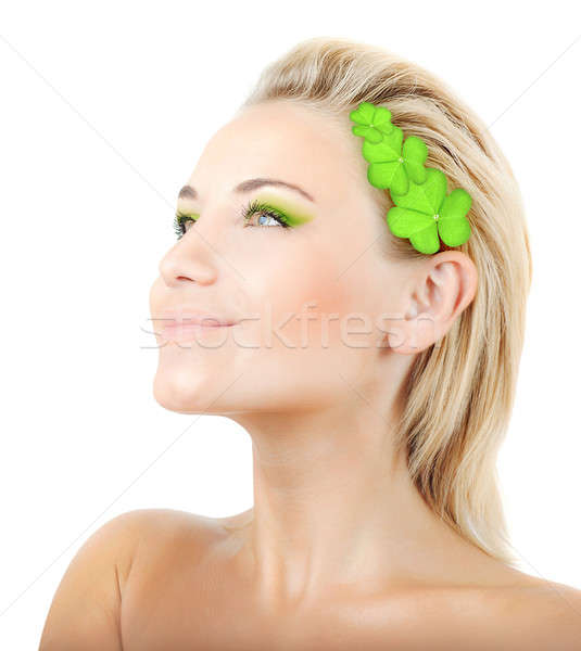 Beautiful woman with wreath of clover  Stock photo © Anna_Om