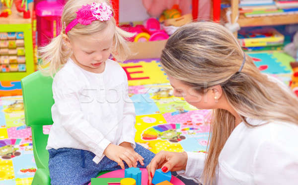 Stock foto: Mutter · Baby · spielen · cute · kleines · Mädchen · jungen