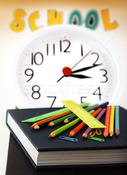 School tijd afbeelding onderwijs boek klok Stockfoto © Anna_Om