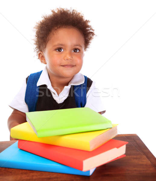 Aranyos kicsi iskolás fiú portré fiú visel Stock fotó © Anna_Om