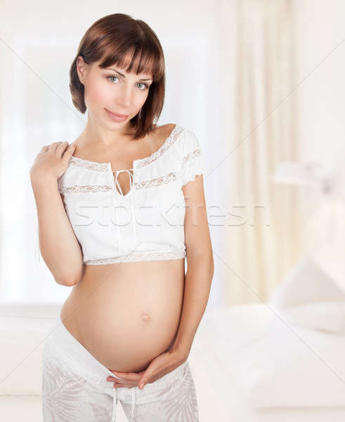 нежный беременная женщина портрет красивой домой нежность Сток-фото © Anna_Om
