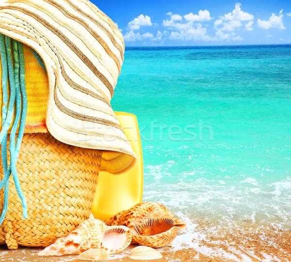 Strand Blauw zee afbeelding zomertijd vakantie Stockfoto © Anna_Om