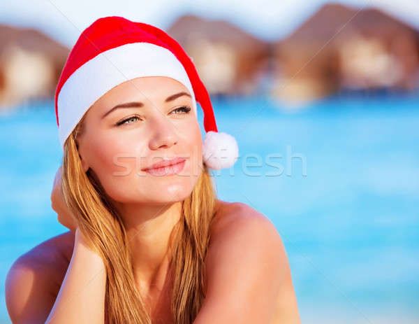 Woman celebrate Christmas on Maldives Stock photo © Anna_Om